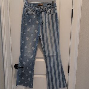 Star & Stripe Pattern Light Blue Women's Jeans